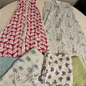 Set of 6 Baby Sleep Sacks and Swaddle Blankets Aden‎ anais halo swaddleme summer